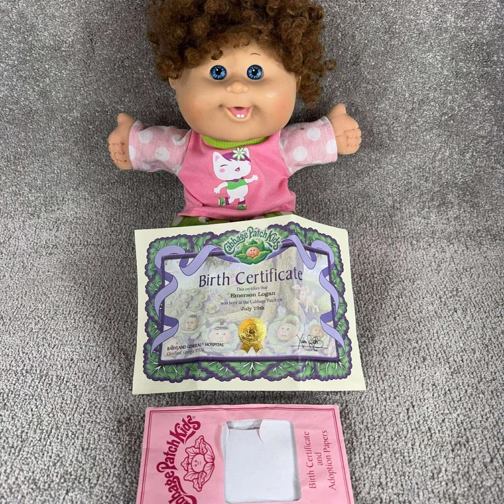 Cabbage Patch‎ Kids Emerson Logan Doll Brown Hair Blue Eyes Pink Green